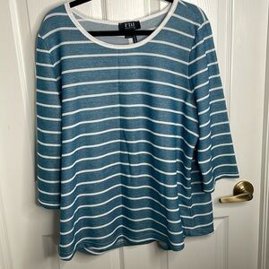 FDJ Blue and White Strip 3/4 Sleeve Top with Buttons down back size XXL